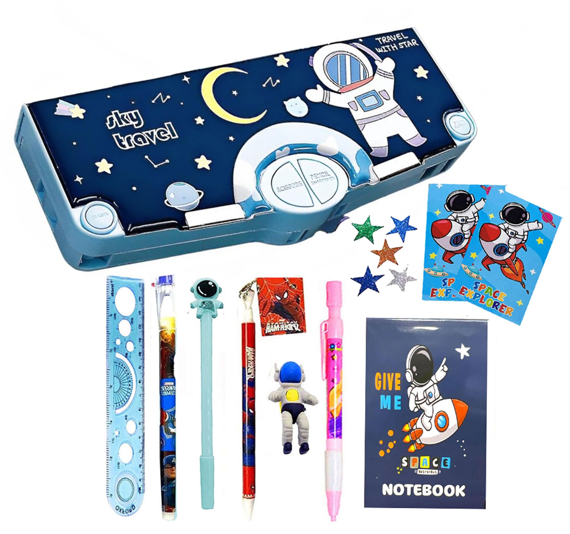 Neel® 11 in 1 SpaceTheme Magnetic Pencil Box for Kids with